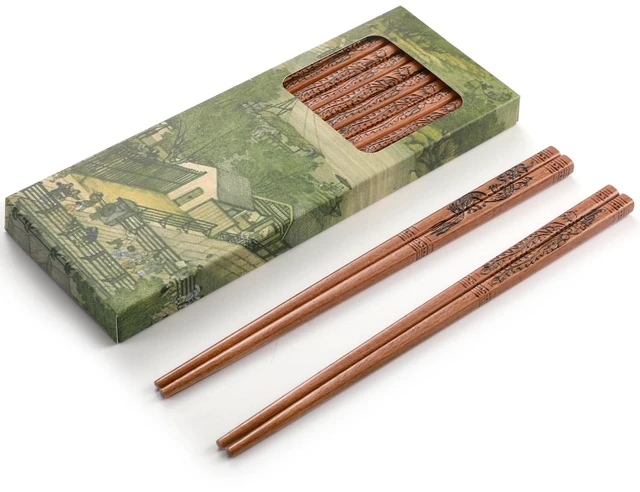 Main image of 10 Pairs Reusable Chopsticks Dishwasher Safe, Chinese Dragon and Phoenix Chopsticks 8.8 Inch/22.5cm (C-Dragon & Phoenix)