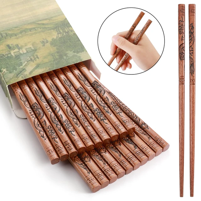 Alt view image 2 of 7 - 10 Pairs Reusable Chopsticks Dishwasher Safe, Chinese Dragon and Phoenix Chopsticks 8.8 Inch/22.5cm (C-Dragon & Phoenix)