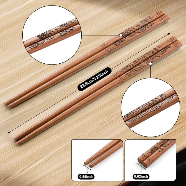 Alt view image 4 of 7 - 10 Pairs Reusable Chopsticks Dishwasher Safe, Chinese Dragon and Phoenix Chopsticks 8.8 Inch/22.5cm (C-Dragon & Phoenix)