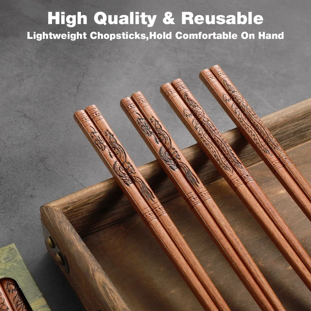 Alt view image 3 of 7 - 10 Pairs Reusable Chopsticks Dishwasher Safe, Chinese Dragon and Phoenix Chopsticks 8.8 Inch/22.5cm (C-Dragon & Phoenix)