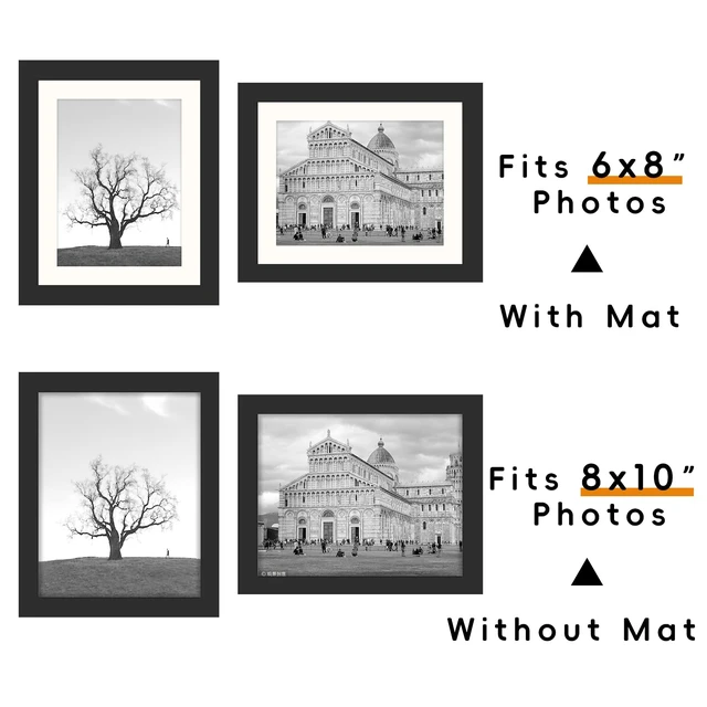 Alt view image 2 of 7 - Black 8x10 Picture Frame with Mat for 6x8 Display, Desk Wall Photo Frame for Horizontal and Vertical, 1 Pack