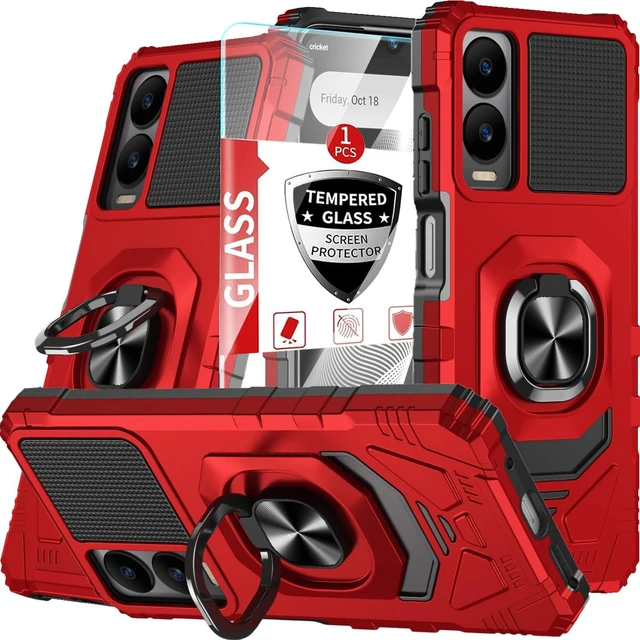 Main image of for Cricket Icon 6, AT&T Verge Phone Case, Work with Magnetic Car Mount,for Cricket Icon 6, AT&T Verge with Screen Protector, Heavy Duty Rugged Protective Cell Phone Cover, Case with Kickstand. (Red)