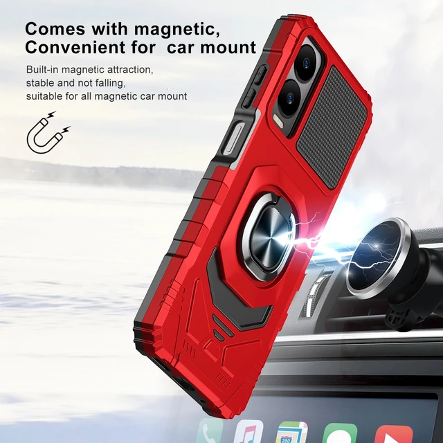 Alt view image 3 of 7 - for Cricket Icon 6, AT&T Verge Phone Case, Work with Magnetic Car Mount,for Cricket Icon 6, AT&T Verge with Screen Protector, Heavy Duty Rugged Protective Cell Phone Cover, Case with Kickstand. (Red)