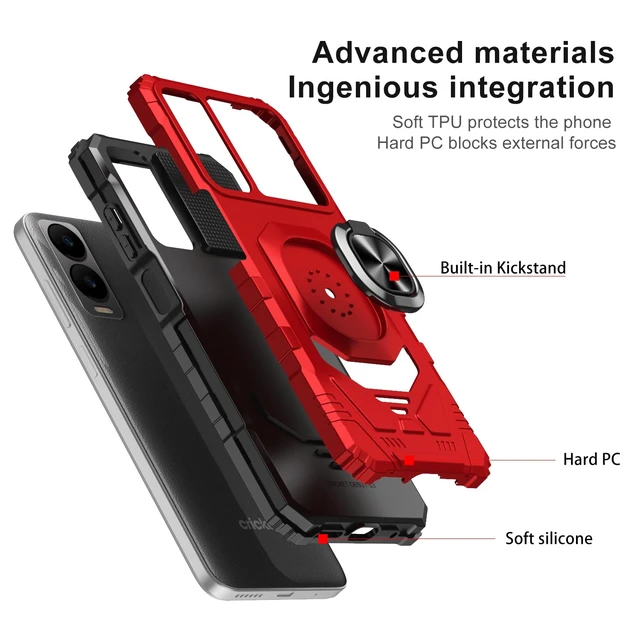 Alt view image 5 of 7 - for Cricket Icon 6, AT&T Verge Phone Case, Work with Magnetic Car Mount,for Cricket Icon 6, AT&T Verge with Screen Protector, Heavy Duty Rugged Protective Cell Phone Cover, Case with Kickstand. (Red)