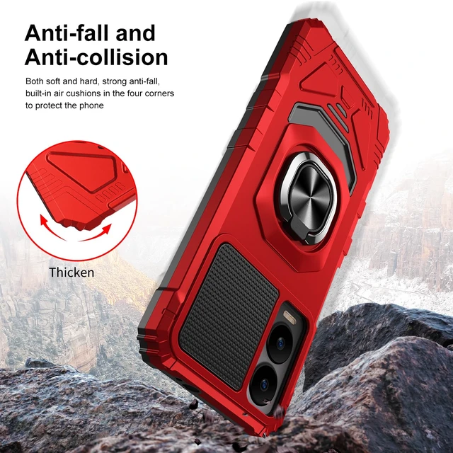 Alt view image 7 of 7 - for Cricket Icon 6, AT&T Verge Phone Case, Work with Magnetic Car Mount,for Cricket Icon 6, AT&T Verge with Screen Protector, Heavy Duty Rugged Protective Cell Phone Cover, Case with Kickstand. (Red)