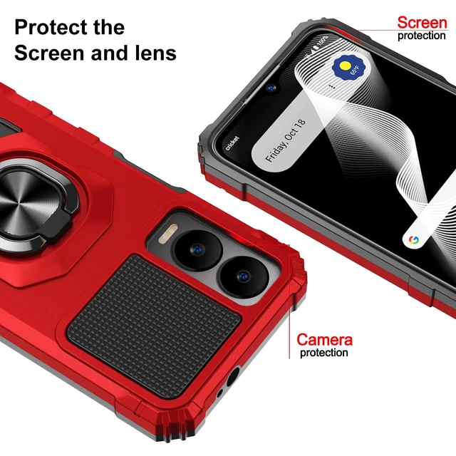 Alt view image 6 of 7 - for Cricket Icon 6, AT&T Verge Phone Case, Work with Magnetic Car Mount,for Cricket Icon 6, AT&T Verge with Screen Protector, Heavy Duty Rugged Protective Cell Phone Cover, Case with Kickstand. (Red)