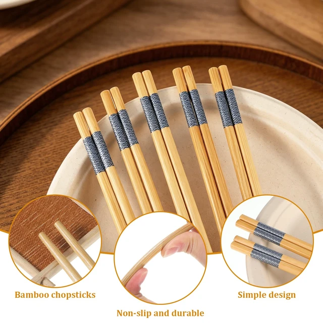 Alt view image 3 of 7 - 10Pairs Bamboo Chopsticks Reusable 9.45" Dishwasher Safe Chinese Chopsticks