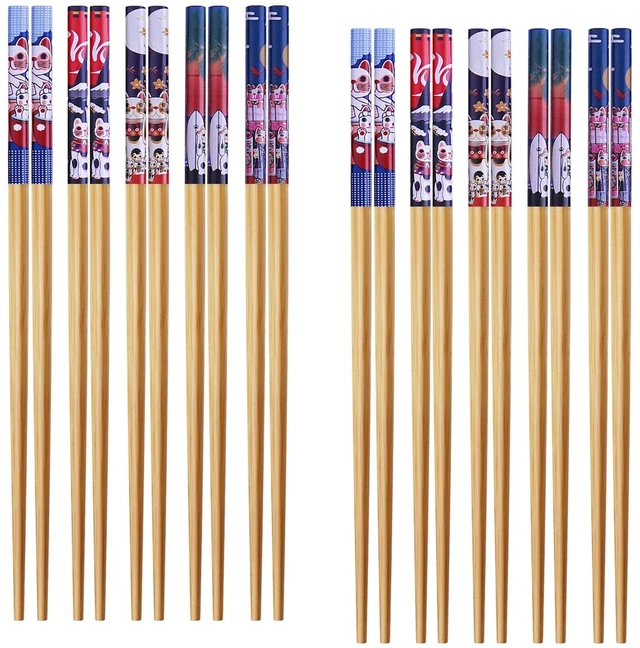 Main image of 10Pairs Handmade Natural Bamboo Chopsticks Healthy Asian Japanese Korean Noodles Sushi Chopsticks set Reusable Gift Tableware-Cute Cat Drawing