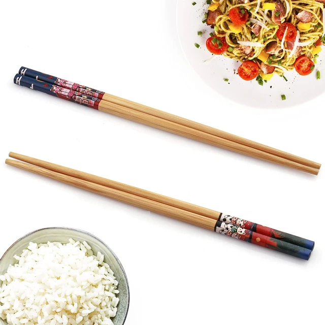 Alt view image 4 of 7 - 10Pairs Handmade Natural Bamboo Chopsticks Healthy Asian Japanese Korean Noodles Sushi Chopsticks set Reusable Gift Tableware-Cute Cat Drawing