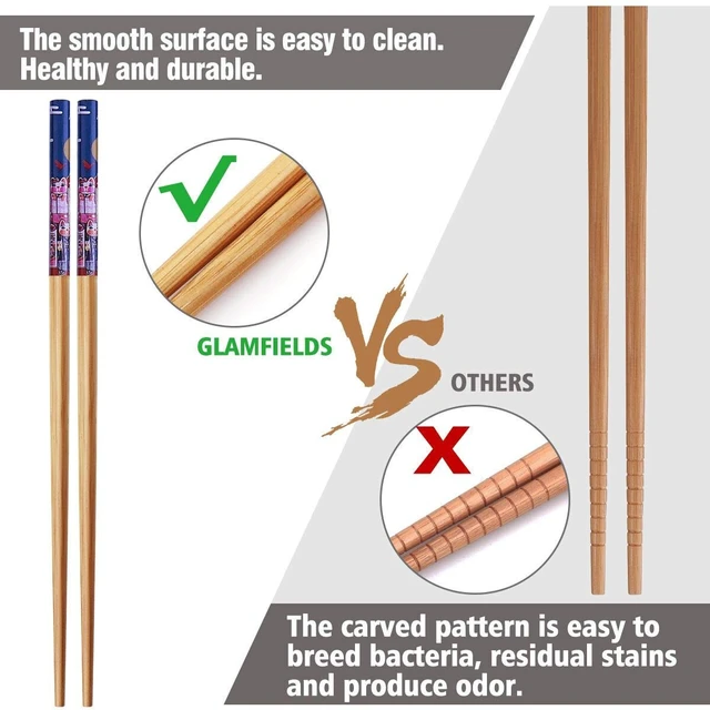 Alt view image 3 of 7 - 10Pairs Handmade Natural Bamboo Chopsticks Healthy Asian Japanese Korean Noodles Sushi Chopsticks set Reusable Gift Tableware-Cute Cat Drawing
