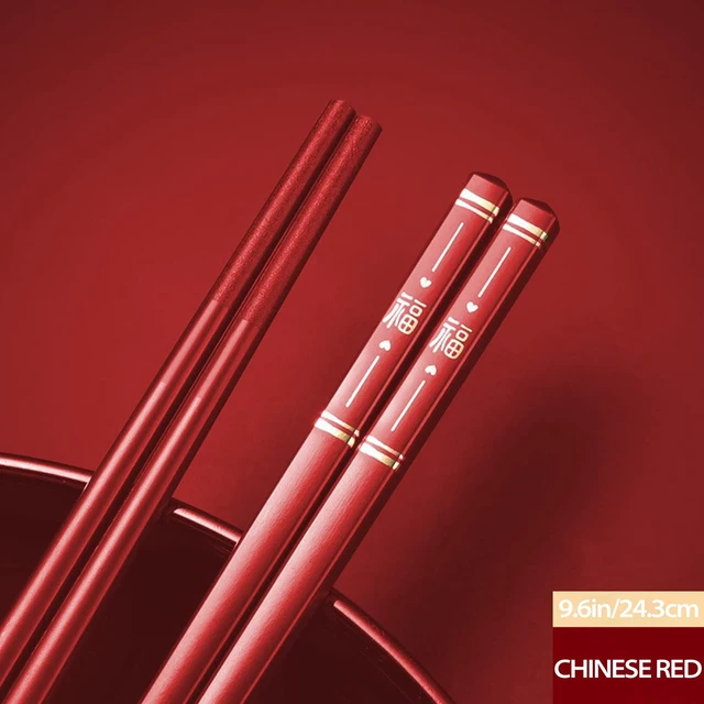 Alt view image 5 of 6 - 5 Pairs Chinese Chopsticks Reusable Fiberglass Dishwasher Safe, 9.6 inch/24.3cm Matte Non-Slip Family/ Hotel/ Restaurant Japanese Chop Sticks, Christmas&New Year Chopstick Gift, Traditional Red
