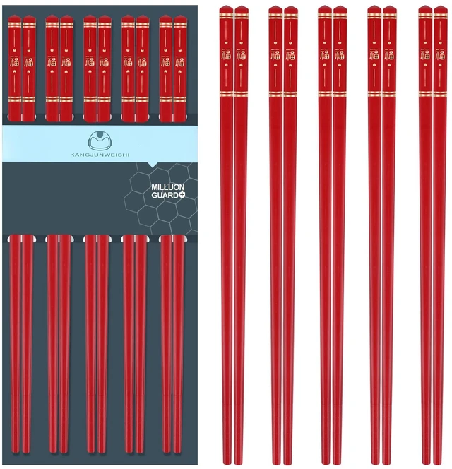 Main image of 5 Pairs Chinese Chopsticks Reusable Fiberglass Dishwasher Safe, 9.6 inch/24.3cm Matte Non-Slip Family/ Hotel/ Restaurant Japanese Chop Sticks, Christmas&New Year Chopstick Gift, Traditional Red