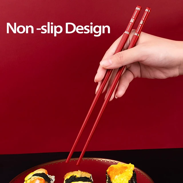 Alt view image 3 of 6 - 5 Pairs Chinese Chopsticks Reusable Fiberglass Dishwasher Safe, 9.6 inch/24.3cm Matte Non-Slip Family/ Hotel/ Restaurant Japanese Chop Sticks, Christmas&New Year Chopstick Gift, Traditional Red