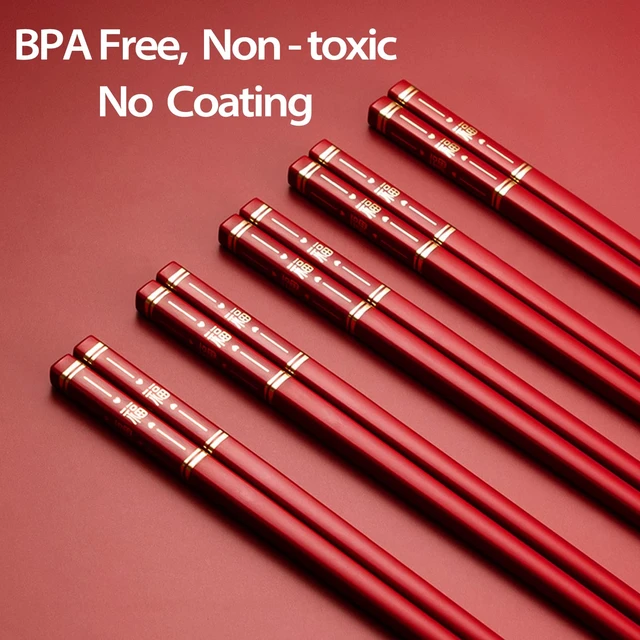 Alt view image 4 of 6 - 5 Pairs Chinese Chopsticks Reusable Fiberglass Dishwasher Safe, 9.6 inch/24.3cm Matte Non-Slip Family/ Hotel/ Restaurant Japanese Chop Sticks, Christmas&New Year Chopstick Gift, Traditional Red