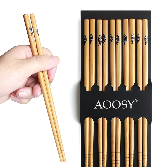 Alt view image 7 of 7 - 5-Pair Reusable Bamboo Chopsticks, Classic Japanese Style Chop Sticks | for Gift Set, Dishwasher Safe, Hand-Carved 8.8 Inch/22.5cm (Fish Pattern Chopsticks with box)