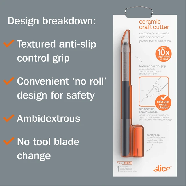Alt view image 5 of 6 - 10548 Craft Knife, Finger-Friendly Edge, Safer Choice, Never Rusts, Lasts 11x Longer Than Steel, Precision Cutting, 1 Pack
