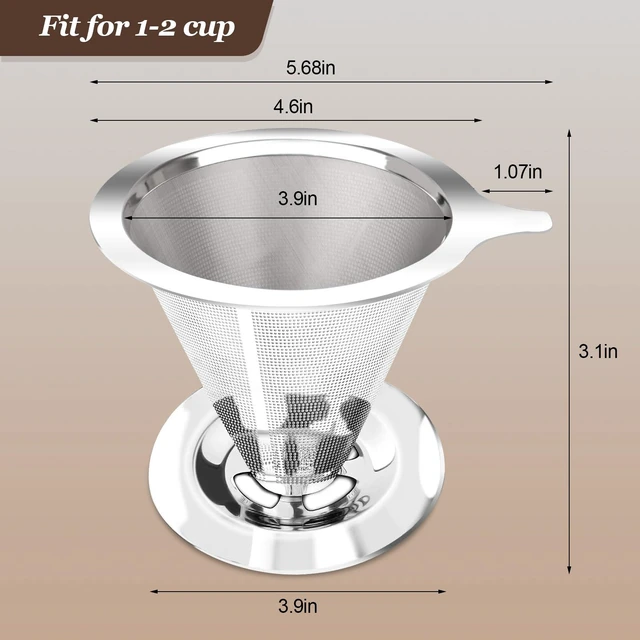 Alt view image 2 of 7 - Pour Over Coffee Dripper, Slow Drip Paperless Coffee Filter, Pour Over Coffee Maker for 1-2Cups Brew, Double Mesh Design of Manual Reusable Cone Filter