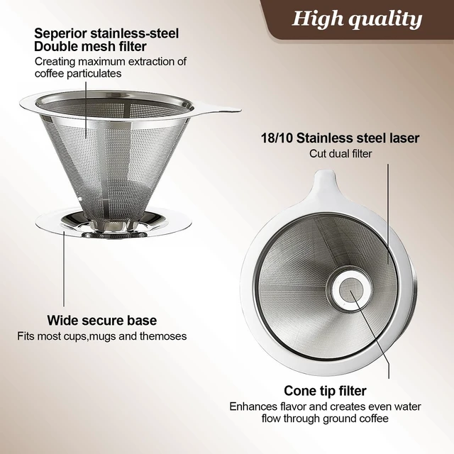 Alt view image 3 of 7 - Pour Over Coffee Dripper, Slow Drip Paperless Coffee Filter, Pour Over Coffee Maker for 1-2Cups Brew, Double Mesh Design of Manual Reusable Cone Filter