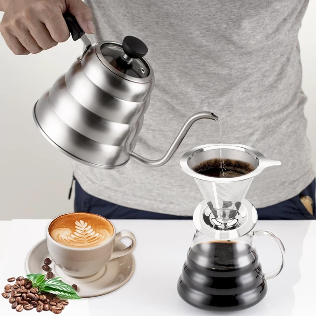 Alt view image 6 of 7 - Pour Over Coffee Dripper, Slow Drip Paperless Coffee Filter, Pour Over Coffee Maker for 1-2Cups Brew, Double Mesh Design of Manual Reusable Cone Filter
