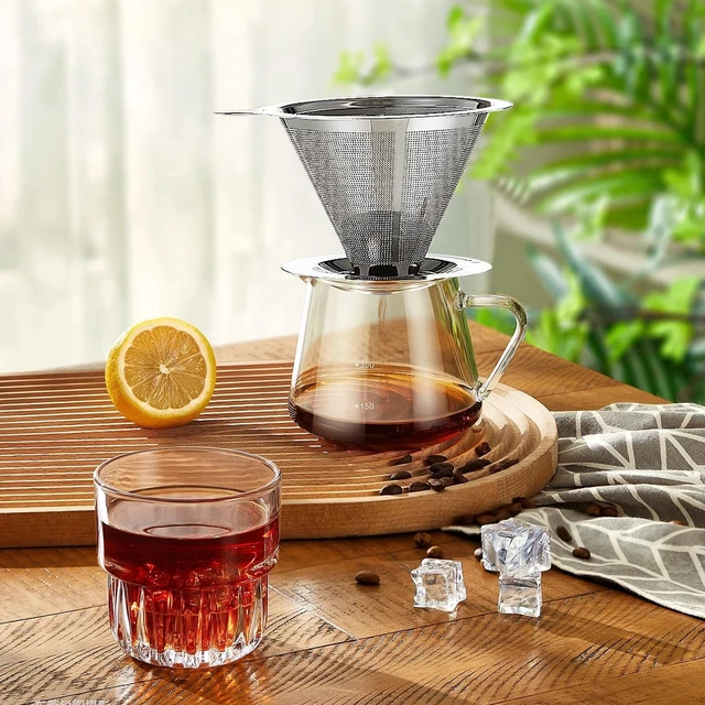 Alt view image 7 of 7 - Pour Over Coffee Dripper, Slow Drip Paperless Coffee Filter, Pour Over Coffee Maker for 1-2Cups Brew, Double Mesh Design of Manual Reusable Cone Filter