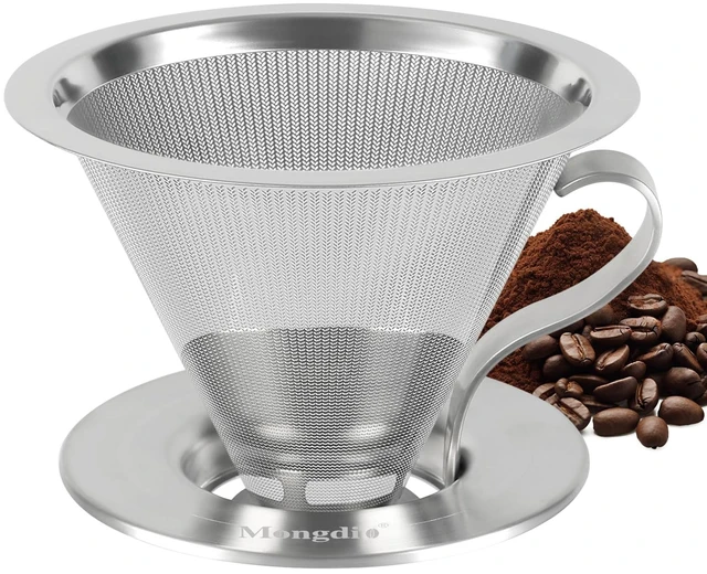 Main image of Pour Over Coffee Maker, Stainless Steel Pour Over Coffee Filter | Double-mesh Design Dripper, Reusable Metal Coffee Filter with Handle, Pour Over Coffee Dripper for Home, 1-4 Cups