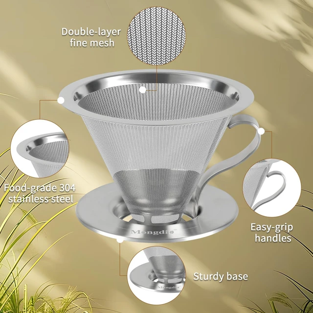Alt view image 4 of 7 - Pour Over Coffee Maker, Stainless Steel Pour Over Coffee Filter | Double-mesh Design Dripper, Reusable Metal Coffee Filter with Handle, Pour Over Coffee Dripper for Home, 1-4 Cups
