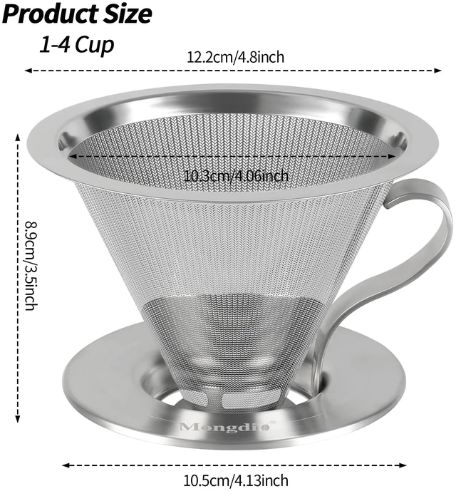 Alt view image 6 of 7 - Pour Over Coffee Maker, Stainless Steel Pour Over Coffee Filter | Double-mesh Design Dripper, Reusable Metal Coffee Filter with Handle, Pour Over Coffee Dripper for Home, 1-4 Cups