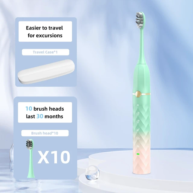 Alt view image 2 of 7 - Sonic Electric Toothbrush Set, Equipped with 10 Brush Heads and Travel Case, IPX8 Waterproof, 2-Minute Timer, 42000 High-Frequency Vibrations, 5 Modes, The First Choice for Gift Giving, Green Pink