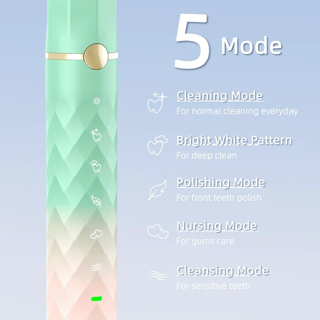 Alt view image 5 of 7 - Sonic Electric Toothbrush Set, Equipped with 10 Brush Heads and Travel Case, IPX8 Waterproof, 2-Minute Timer, 42000 High-Frequency Vibrations, 5 Modes, The First Choice for Gift Giving, Green Pink