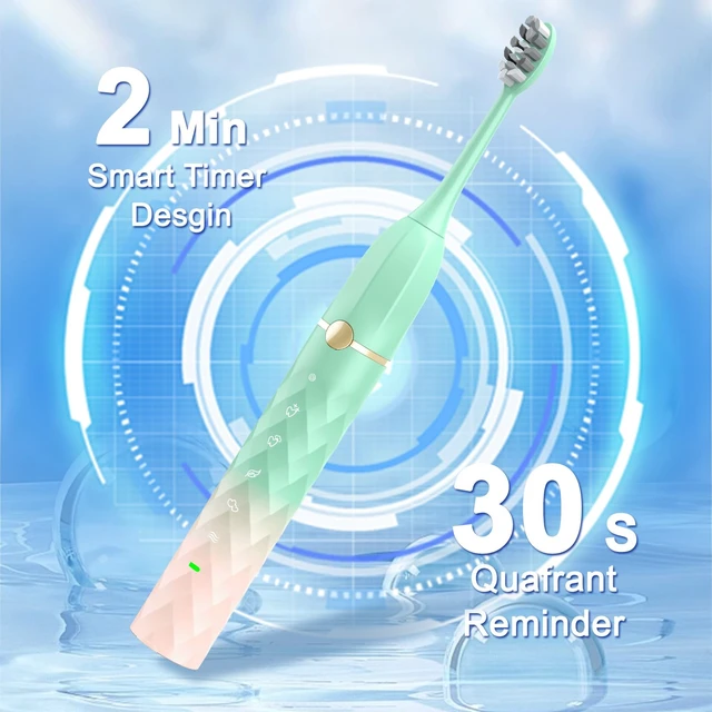 Alt view image 4 of 7 - Sonic Electric Toothbrush Set, Equipped with 10 Brush Heads and Travel Case, IPX8 Waterproof, 2-Minute Timer, 42000 High-Frequency Vibrations, 5 Modes, The First Choice for Gift Giving, Green Pink