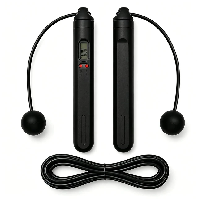 Main image of Dual-Use Digital Counter Skipping Rope, 1.18in Cordless Balls & Steel Wire Core Adjustable PVC Rope, 360° Tangle-Free Workout Jumprope for Beginners & Indoor Outdoor Fitness, Black