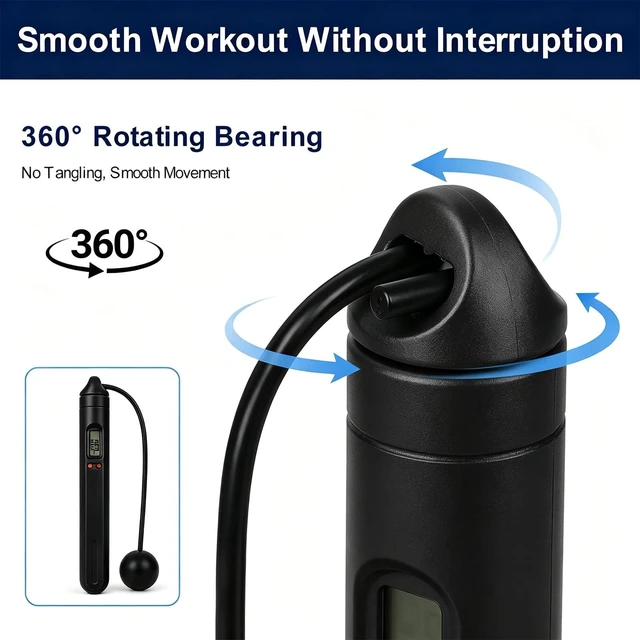 Alt view image 5 of 7 - Dual-Use Digital Counter Skipping Rope, 1.18in Cordless Balls & Steel Wire Core Adjustable PVC Rope, 360° Tangle-Free Workout Jumprope for Beginners & Indoor Outdoor Fitness, Black