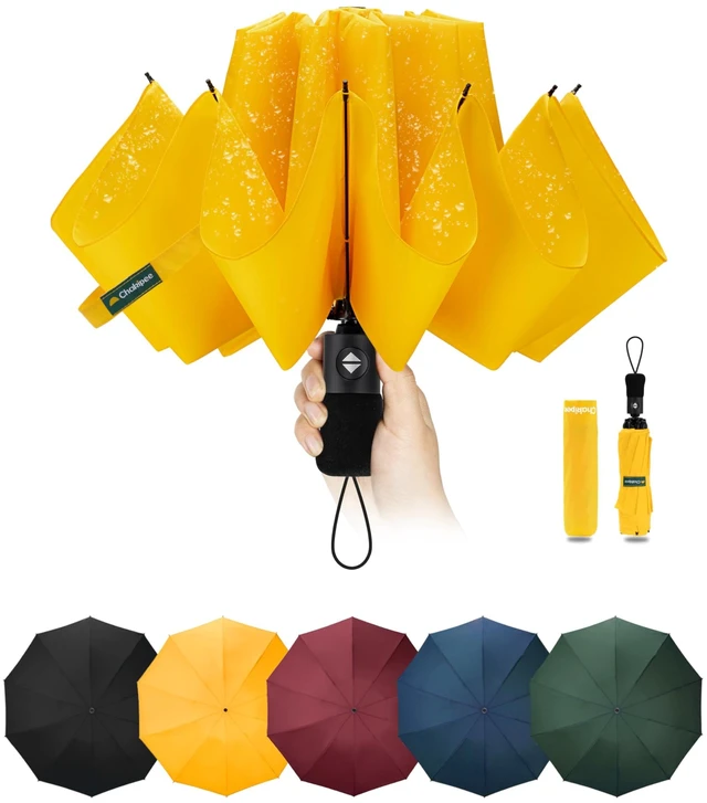 Main image of Travel Compact Umbrella Windproof - Portable Automatic Umbrellas for Rain, Inverted Folding Umbrella for Men and Women, 210T Fabric 105cm Span - 10 Ribs Black Umbrella