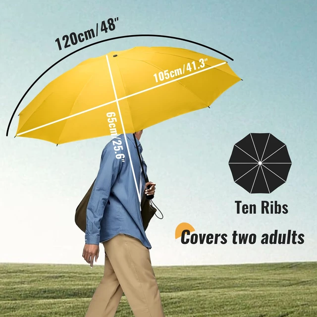 Alt view image 3 of 7 - Travel Compact Umbrella Windproof - Portable Automatic Umbrellas for Rain, Inverted Folding Umbrella for Men and Women, 210T Fabric 105cm Span - 10 Ribs Black Umbrella