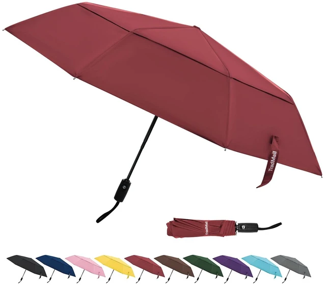 Main image of Travel Umbrella 42 Inches Double Vented Canopy, Red | Windproof Automatic Strong Compact Folding for Rain Women and Men