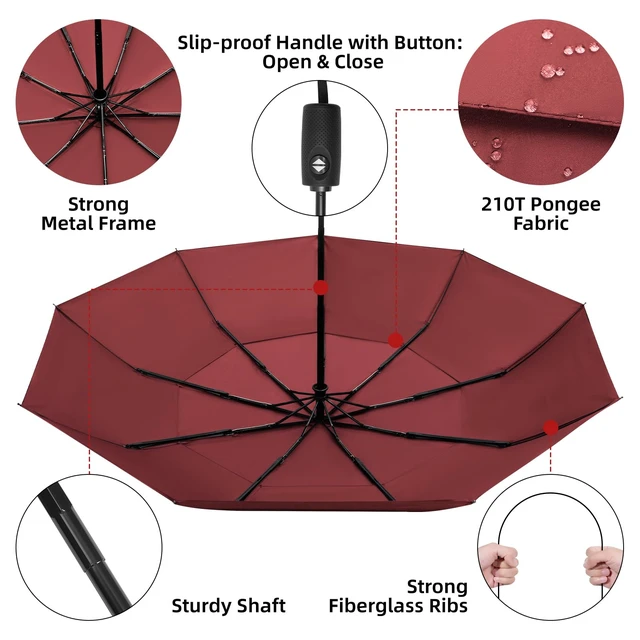 Alt view image 5 of 7 - Travel Umbrella 42 Inches Double Vented Canopy, Red | Windproof Automatic Strong Compact Folding for Rain Women and Men