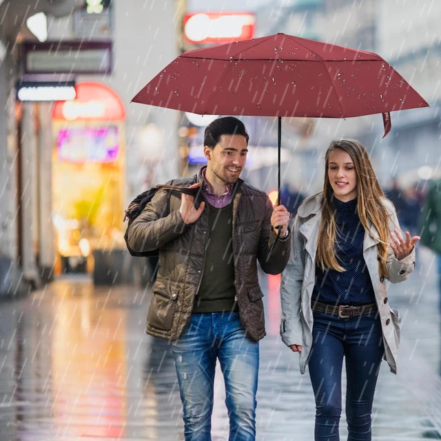 Alt view image 7 of 7 - Travel Umbrella 42 Inches Double Vented Canopy, Red | Windproof Automatic Strong Compact Folding for Rain Women and Men