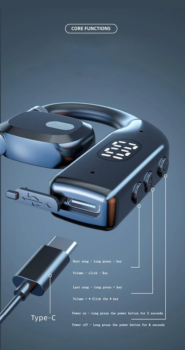 Alt view image 4 of 7 - Open Ear Bluetooth Headset | 180° Rotatable Single Earbud, 20-Hour Battery, Compatible with Left/Right Ear, For Office & Video Calls