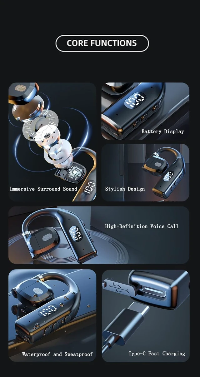 Alt view image 3 of 7 - Open Ear Bluetooth Headset | 180° Rotatable Single Earbud, 20-Hour Battery, Compatible with Left/Right Ear, For Office & Video Calls
