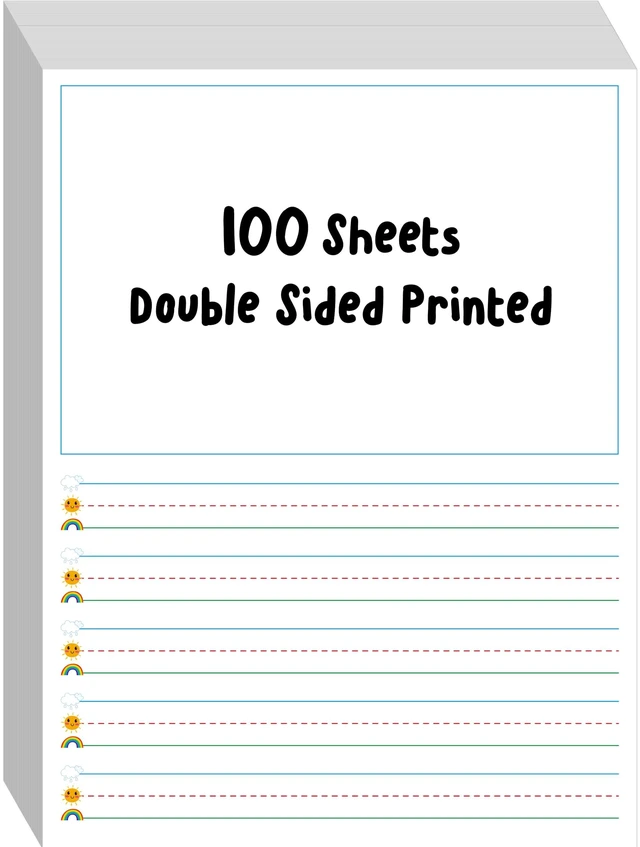 Main image of 100 Sheets Ruled Writing Paper, Double-Sided Printing 1 Line Spacing with Blank Area Handwriting Writing Paper with Dotted Lines Practice Paper for Kindergarten Toddlers Kids (8 x 10.6)