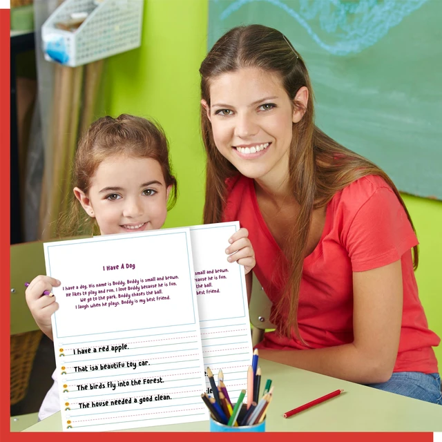 Alt view image 4 of 6 - 100 Sheets Ruled Writing Paper, Double-Sided Printing 1 Line Spacing with Blank Area Handwriting Writing Paper with Dotted Lines Practice Paper for Kindergarten Toddlers Kids (8 x 10.6)
