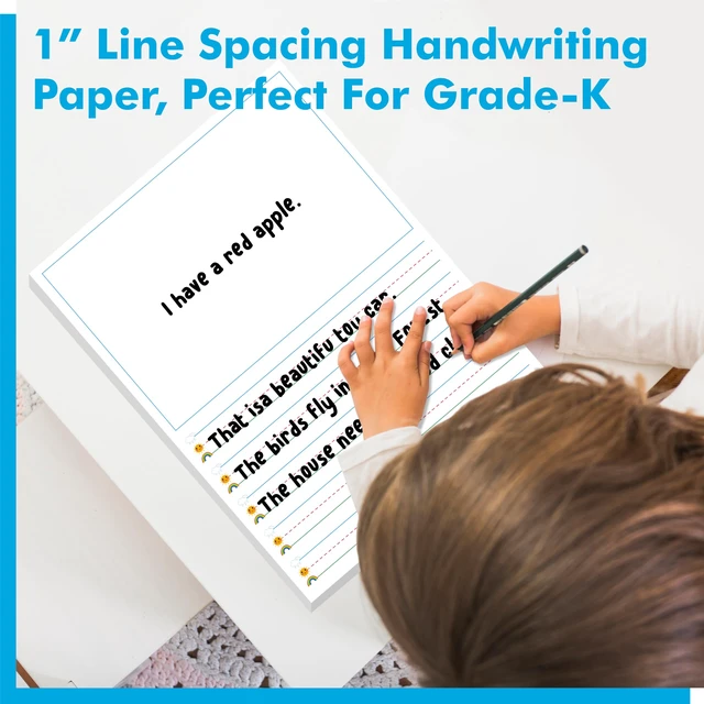 Alt view image 5 of 6 - 100 Sheets Ruled Writing Paper, Double-Sided Printing 1 Line Spacing with Blank Area Handwriting Writing Paper with Dotted Lines Practice Paper for Kindergarten Toddlers Kids (8 x 10.6)