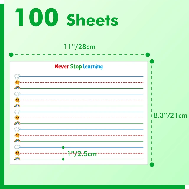 Alt view image 2 of 6 - 100 Sheets Ruled Writing Paper, Double-Sided Printing Skip-A-Line Ruled Writing Paper with Dotted Lines Handwriting Practice Paper 1 line spacing for Kindergarten Toddlers Kids (11 x 8.3)