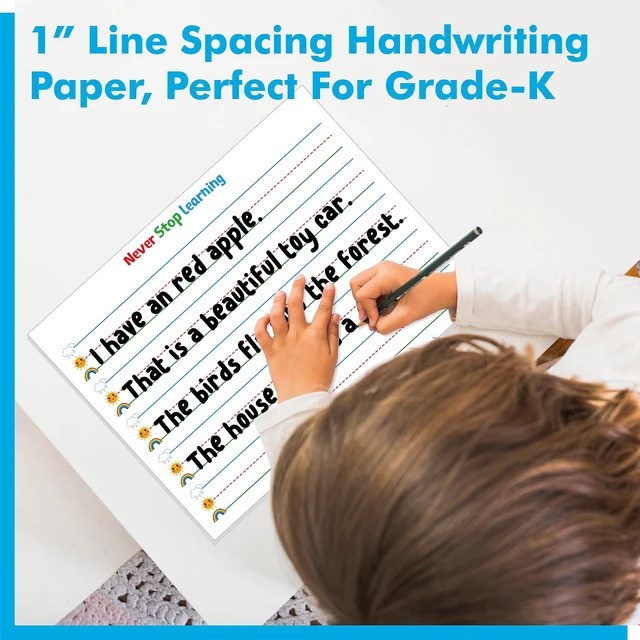 Alt view image 4 of 6 - 100 Sheets Ruled Writing Paper, Double-Sided Printing Skip-A-Line Ruled Writing Paper with Dotted Lines Handwriting Practice Paper 1 line spacing for Kindergarten Toddlers Kids (11 x 8.3)