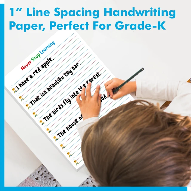 Alt view image 4 of 6 - 100 Sheets Ruled Writing Paper, Double-Sided Printing Skip-A-Line Ruled Writing Paper with Dotted Lines 1 Line Spacing Handwriting Practice Paper for Kindergarten Toddlers Kids (8 x 10.6)