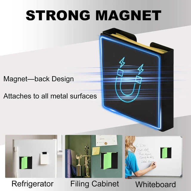 Alt view image 4 of 7 - Magnetic Sticky Note Dispenser Holder, 3x3 Inch Universal Sturdy Metal Sticky Note Organizer - Stable Hands-Free Desktop Storage for Office Home Classroom School Desk Supplies
