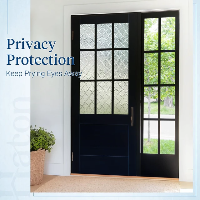 Alt view image 3 of 7 - Window Privacy Film, Decorative Frosted Film, Lattice 17.5" x 78.7" | Static Cling Removable Stained Glass Clings, UV & Heat Blocking Anti-Glare, 3D Sticker for Home Office Front Door Bathroom
