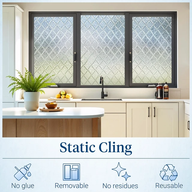 Alt view image 5 of 7 - Window Privacy Film, Decorative Frosted Film, Lattice 17.5" x 78.7" | Static Cling Removable Stained Glass Clings, UV & Heat Blocking Anti-Glare, 3D Sticker for Home Office Front Door Bathroom
