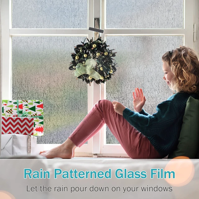 Alt view image 2 of 7 - Rain Glass Window Film Privacy Static Window Clings Decorative Glass Sticker for Home Office Removable UV Protection Heat Control 17.7 x 78.7 inches