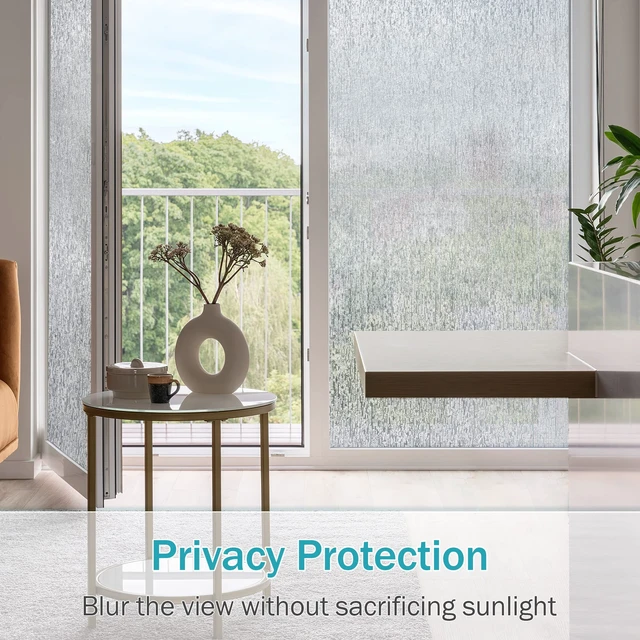 Alt view image 4 of 7 - Rain Glass Window Film Privacy Static Window Clings Decorative Glass Sticker for Home Office Removable UV Protection Heat Control 17.7 x 78.7 inches